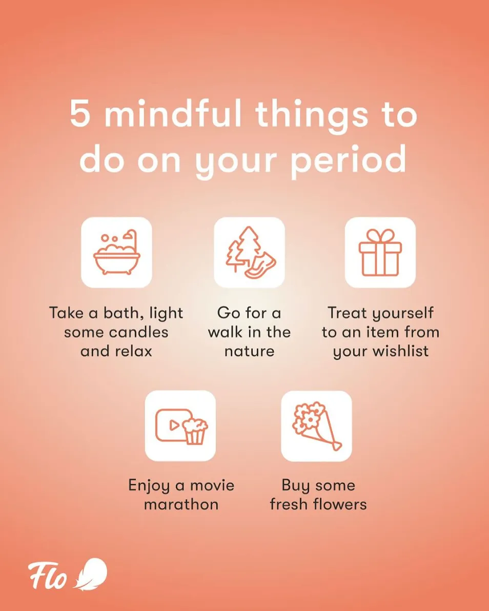 Flo app period tracking features showing mindful self-care practices for menstrual cycle support