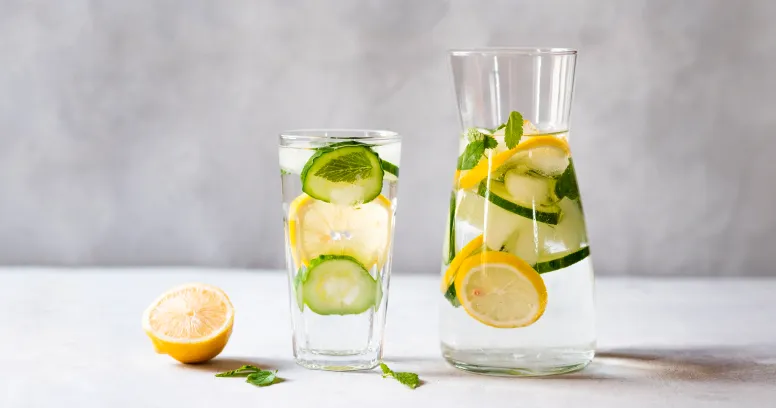 Variety of fasting-friendly beverages including water coffee tea for intermittent fasting hydration and ketosis