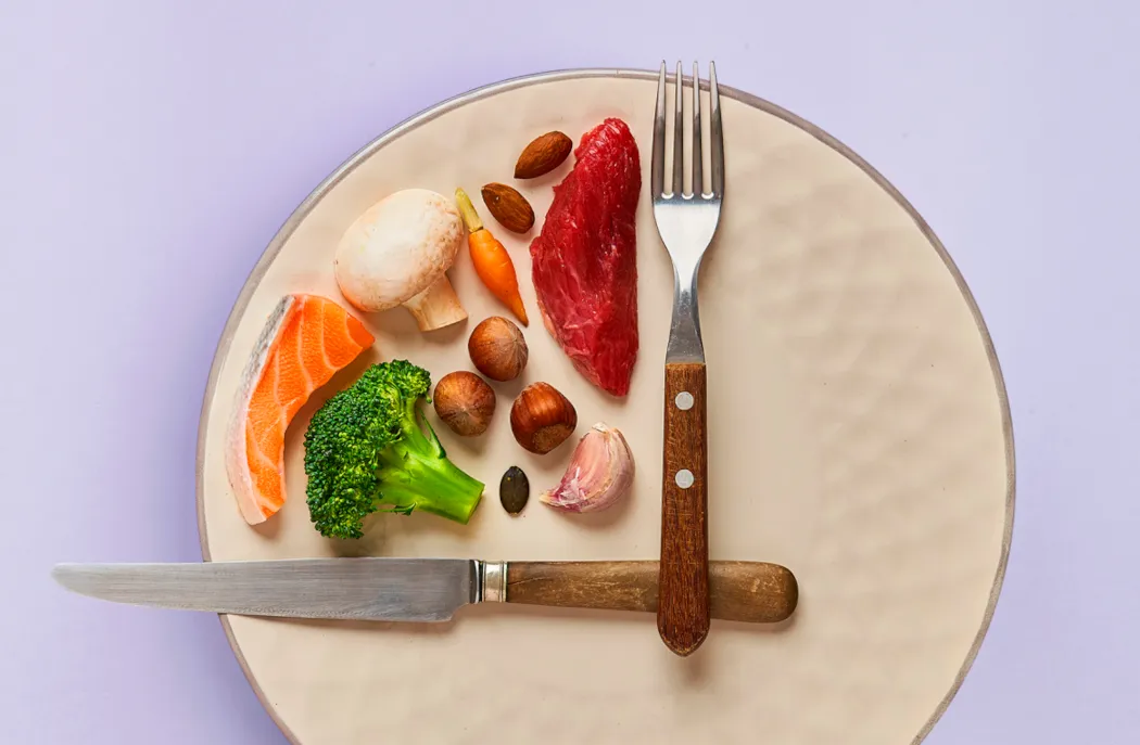 Healthy plate showing intermittent fasting meal schedule for beginners without diet restrictions