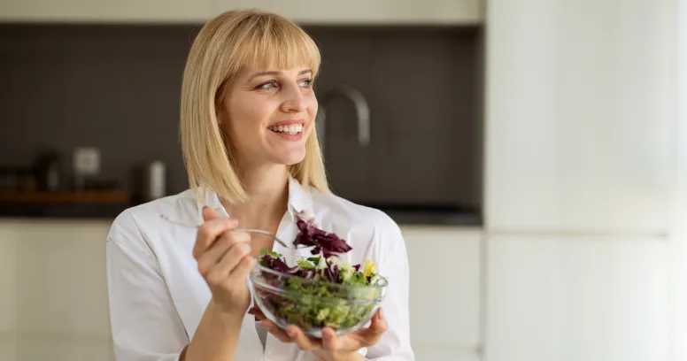 Healthy low-fat diet meal with fresh salads lean protein and colorful vegetables for heart health and weight loss