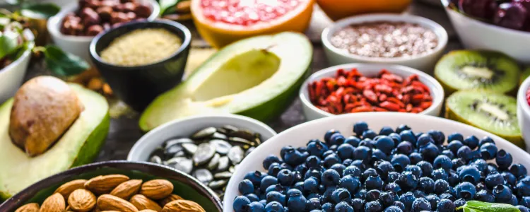 Nutrient-dense foods including avocado nuts fruits vegetables for intermittent fasting nutrition