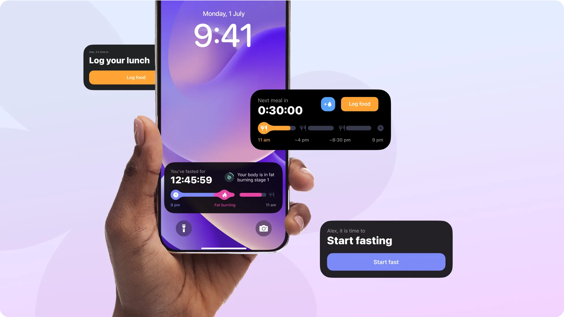 Simple app live activities on lock screen showing one-tap fast tracking and habit monitoring features