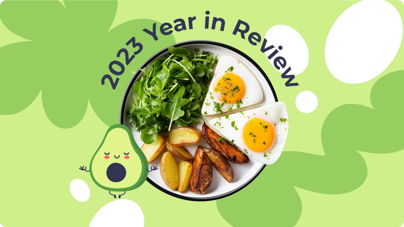 Simple app 2023 year in review highlights showing intermittent fasting nutrition scores and user achievements