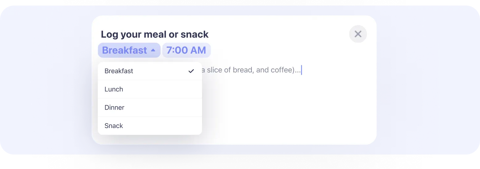 Simple app dropdown menu for selecting snack option in food tracker